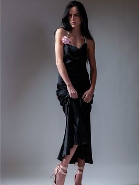 For Love and Lemons Brigette Silk Gown in Black Size Large